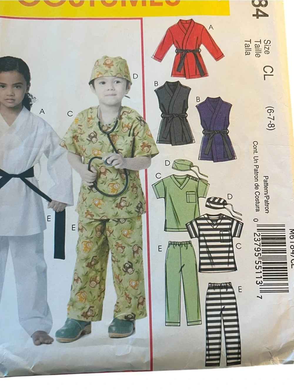Easy McCall’s M6184 Kids Halloween Costume Pattern - Karate scrubs. Uncut